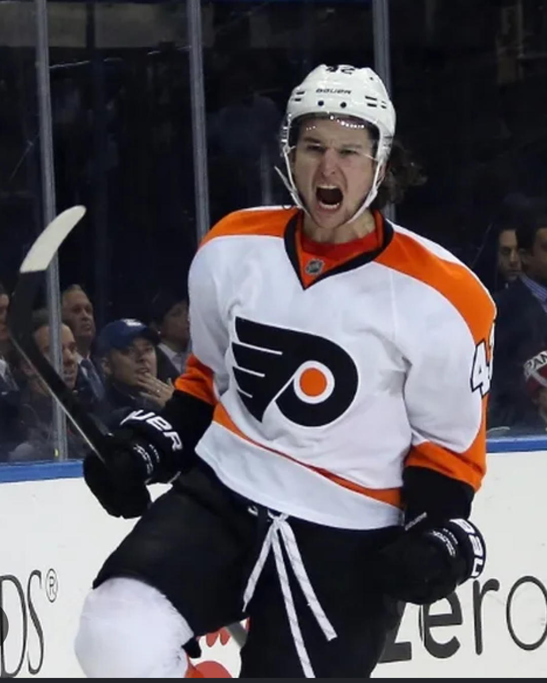 Jason Akeson celebrating a goal with the Philadelphia Flyers